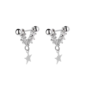 925 silver U-shaped star earrings with pavé crystals and screw ball back closure