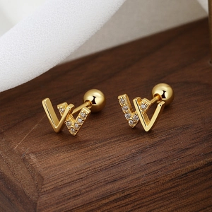 Letter W screw back earrings in 925 sterling silver with sparkling zircon accents