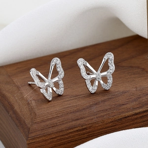 925 Sterling Silver Butterfly Stud Earrings Sparkling Rhinestone Hollow Butterfly Earrings Light Luxury Jewelry For Women Girls
