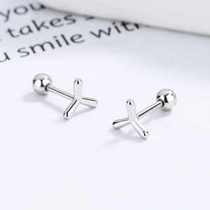 Minimalist S925 sterling silver X-shaped screw back earrings with polished finish