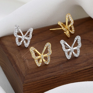 Elegant 925 sterling silver butterfly stud earrings with sparkling zircon stones