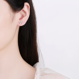 Elegant 925 sterling silver letter W screw back stud earring with shiny zircon stones