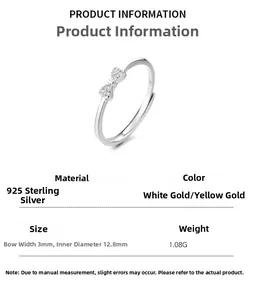 Detail view of 925 sterling silver bow ring with specifications 1.08g weight