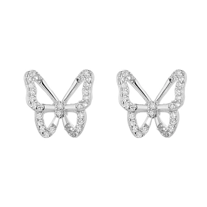 Elegant 925 sterling silver butterfly stud earrings with sparkling cubic zirconia stones