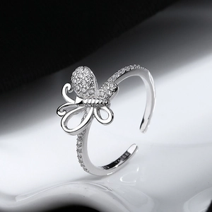 Women 925 Sterling Silver Butterfly Bowknot Open Ring Shiny Rhinestone Adjustable Finger Ring Fashion Exquisite Niche Jewelry