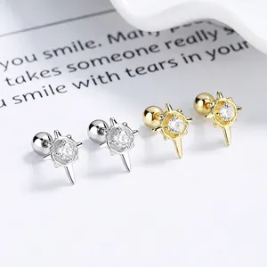 Boucles d'Oreilles Clous Étoile en Argent Sterling 925 Femmes Strass Bijoux Minimalistes Cadeau Fermoir à Vis Or Argent