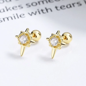 Boucles d'oreilles étoiles minimalistes en argent S925 doré avec zircon brillant
