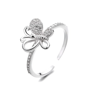 Exquisite 925 silver bow-knot ring featuring shimmering cubic zirconia and open design