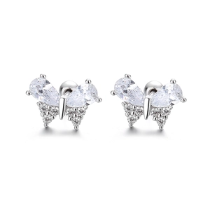 Orecchini a farfalla in argento S925 con cristalli scintillanti e chiusura a vite