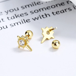 Boucles d'oreilles étoile hexagonale en argent S925 avec zircon et fermoir à vis sphérique