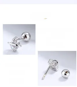 Detailed close-up of 925 silver star earring with threaded post and zirconia stones