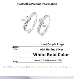 Detail showing weight and dimensions for S925 sterling silver couple knot rings