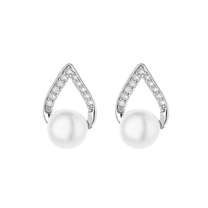 Boucles d'oreilles perle en argent S925 en forme de V avec pavé de zircons brillants