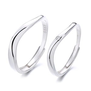 Anelli di coppia regolabili in argento sterling S999 con design a onde e diamante