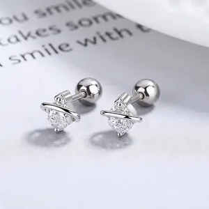925 Sterling Silver Planet Stud Earrings Rhinestone Saturn Ear Bone Stud Minimalist Niche Design Fashion Jewelry For Women