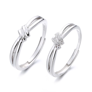 925 sterling silver love knot couple rings with adjustable band and zircon accents
