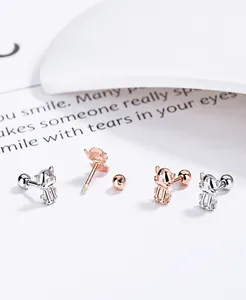 Details von S925 Sterling Silber Katzen-Ohrsteckern in Silber und Roségold-Optik