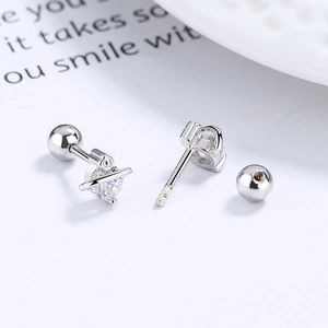 925 silver planet stud earrings with zircon inlay and secure screw back closure