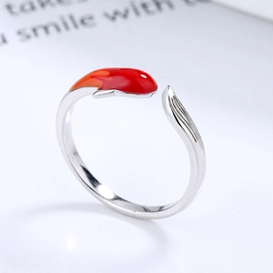 925 silver koi fish open ring with vibrant orange enamel detail and adjustable band