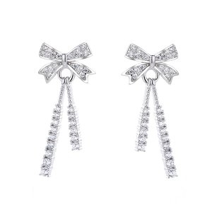 Elegant 925 sterling silver bow stud earrings with sparkling tassel fringe for women