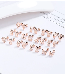 Detailed set of rose gold plated S925 sterling silver zodiac animal screw back earrings