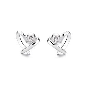 925 sterling silver hollow heart stud earrings with secure screw-back ball closures