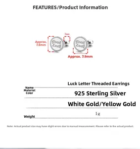 Makro-Detail von 925 Sterling Silber Luck Ohrsteckern mit Maßen und Schraubverschluss