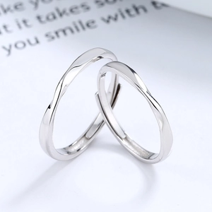 Anelli di coppia Mobius in argento sterling 925 con design a fascia aperta regolabile