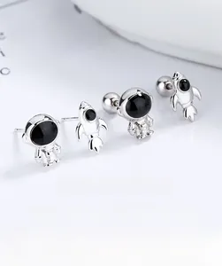 Details von S925 Sterlingsilber Astronauten und Raketen Ohrstecker mit Antiallergie-Schutz