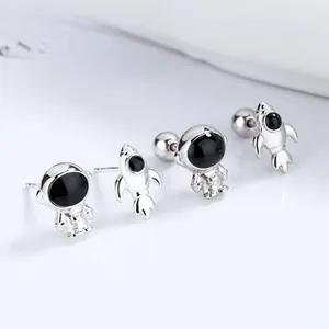 Detailansicht der 925 Sterling Silber Astronauten und Raketen Ohrstecker mit Schraubverschluss