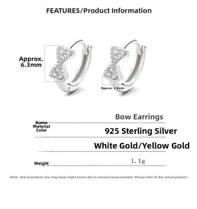 Detailed size and material specifications for 925 sterling silver bow knot earrings