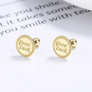 925 Sterlingsilber Good Luck Runde Münze Ohrstecker Minimalistische Personalisierte Schraubverschluss Ohrringe Damen Schmuck Geschenk
