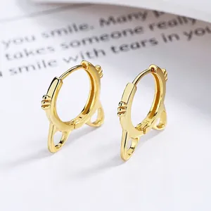 Minimalist S925 sterling silver cat ear hoop earrings in polished gold finish