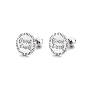Ohrstecker aus 925er Silber mit Good Luck-Prägung und strukturiertem Rand