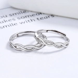925 silver minimalist couple rings with twisted infinity design and sparkling cubic zirconia