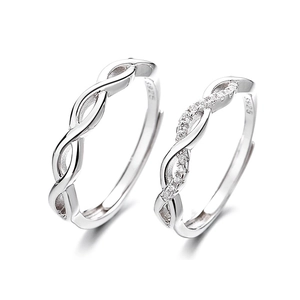 925 silver infinity couple rings with cubic zirconia inlay and adjustable open design