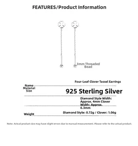 Detailed view of S925 sterling silver four-leaf clover earrings with long tassels and beads
