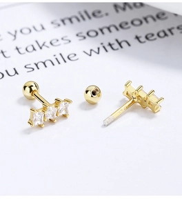 Détail macro de boucles d'oreilles en argent 925 doré 18 carats avec oxydes de zirconium