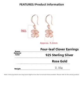 Tableau des tailles pour boucles d'oreilles trèfle en argent 925 plaqué or rose