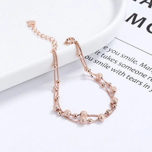 Elegant 925 sterling silver double layer rose gold beaded bracelet with heart charm
