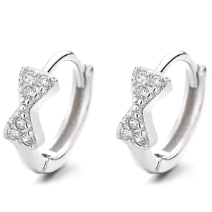 Elegant 925 silver bow earrings with micro-set zircons and classic hoop closure