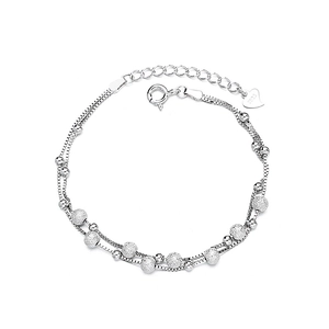Double-layer S925 sterling silver box chain bracelet with polished and frosted beads