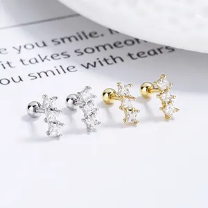 Boucles d'Oreilles Clous à Vis en Argent Sterling 925 avec Triple Strass Carré pour Femmes Boucles d'Oreilles de Piercing Géométriques Minimalistes Bijoux Cadeau