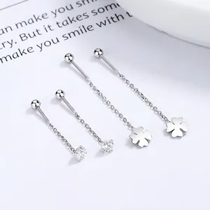 925 Sterling Silver Clover Rhinestone Tassel Threader Earrings For Women Elegant Long Chain Dangle Drop Earrings Fashion Jewelry