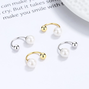 Elegant 925 sterling silver pearl C-shaped screw stud earrings in gold and silver finishes