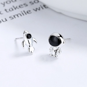 Asymmetrische Astronauten und Raketen Ohrstecker aus 925er Sterlingsilber für Damen
