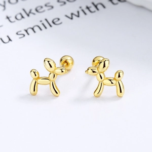 Polished gold 925 silver balloon dog stud earrings with a glossy mirror finish