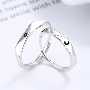 925 Sterling Silver Sun Moon Couple Rings Simple Minimalist Mobius Twist Open Adjustable Anniversary Jewelry Gift For Women Men