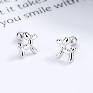 Minimalist 925 sterling silver balloon dog stud earrings with secure screw back closure