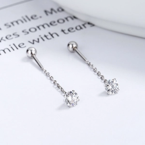 925 silver four-leaf clover tassel earrings with cubic zirconia and spherical nut studs